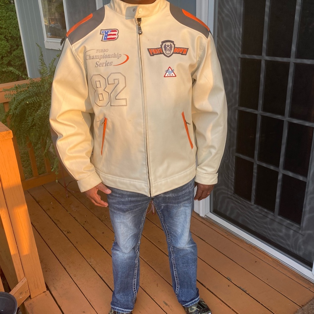 Gently used faux leather men’s coat.